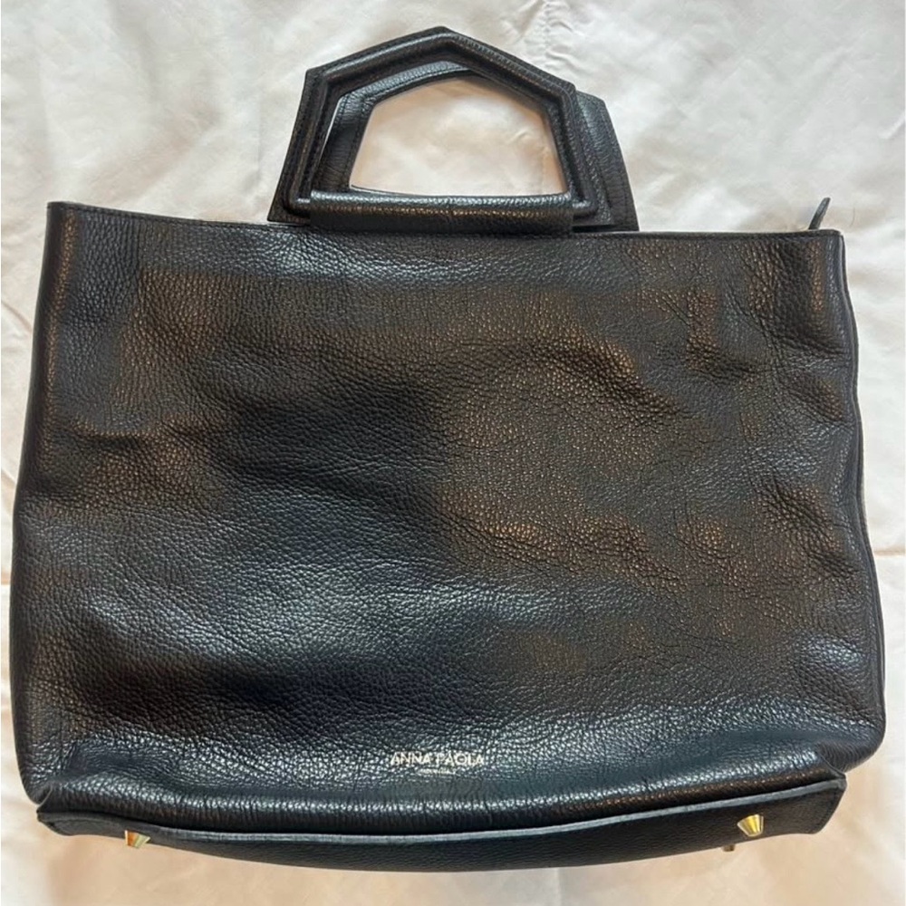 Anna Paola Black Leather Bag with Gold Detail